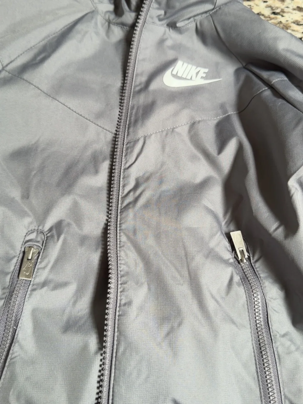 Nike Kids Gray Hooded Windbreaker with White Logo
